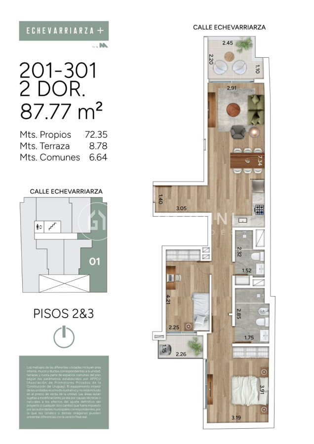 Apartamento ID.992 - Venta Apartamento monoambiente - Pocitos Nuevo - Echevarriarza +