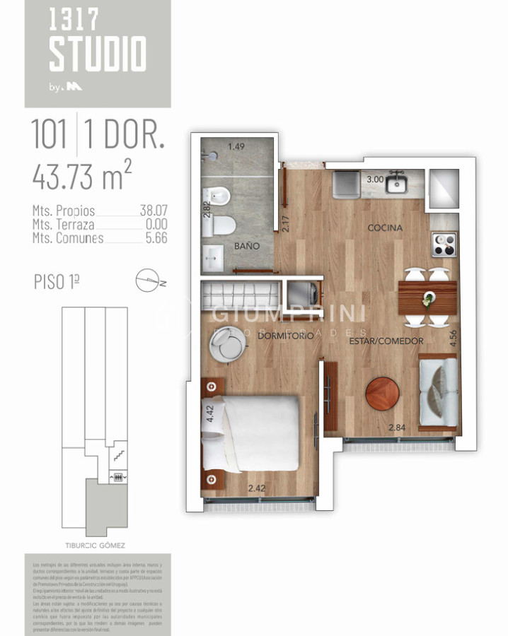 Apartamento ID.989 - Venta Apartamento monoambiente - Pocitos Nuevo - 1317 Studio