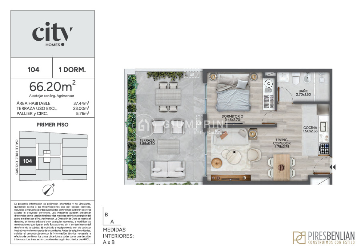 Apartamento ID.1290 - Venta apartamento monoambiente - City Home - Cordón