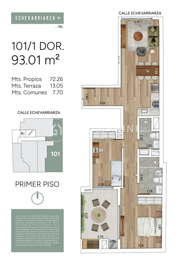 Apartamento ID.992 - Venta Apartamento monoambiente - Pocitos Nuevo - Echevarriarza +