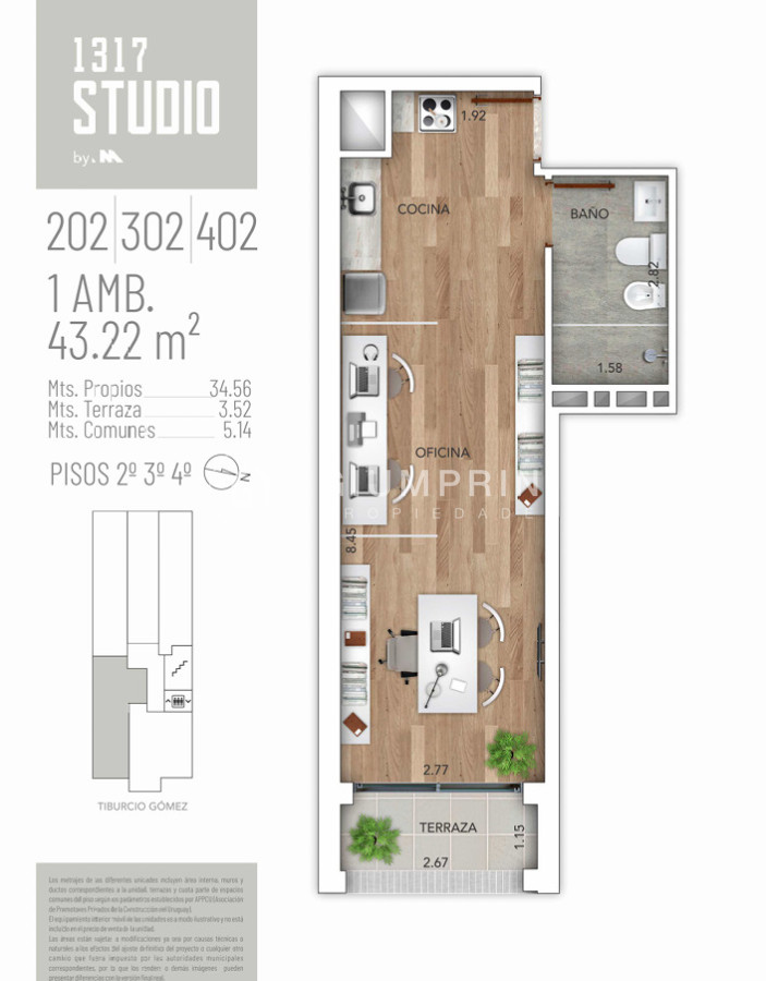 Apartamento ID.989 - Venta Apartamento monoambiente - Pocitos Nuevo - 1317 Studio