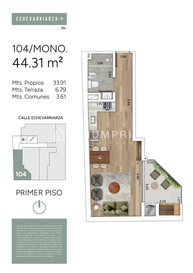 Apartamento ID.992 - Venta Apartamento monoambiente - Pocitos Nuevo - Echevarriarza +