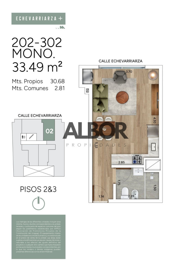 Apartamento ID.1042 - Venta Apartamento 2 dormitorios - Pocitos Nuevo - Echevarriarza +