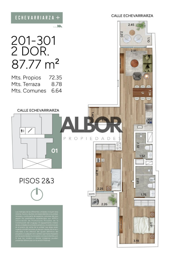 Apartamento ID.1042 - Venta Apartamento 2 dormitorios - Pocitos Nuevo - Echevarriarza +