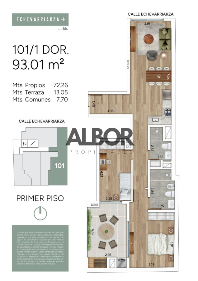 Apartamento ID.1042 - Venta Apartamento 2 dormitorios - Pocitos Nuevo - Echevarriarza +