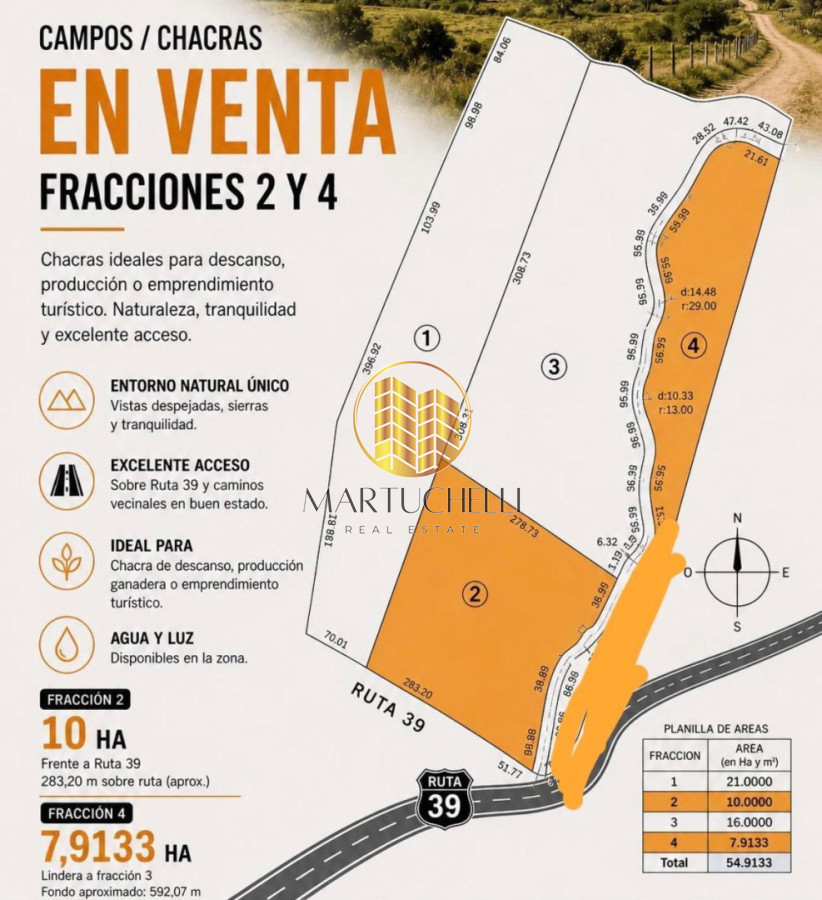 Chacra ID.234 - Chacras de 10 ha en venta, sobre Ruta 39