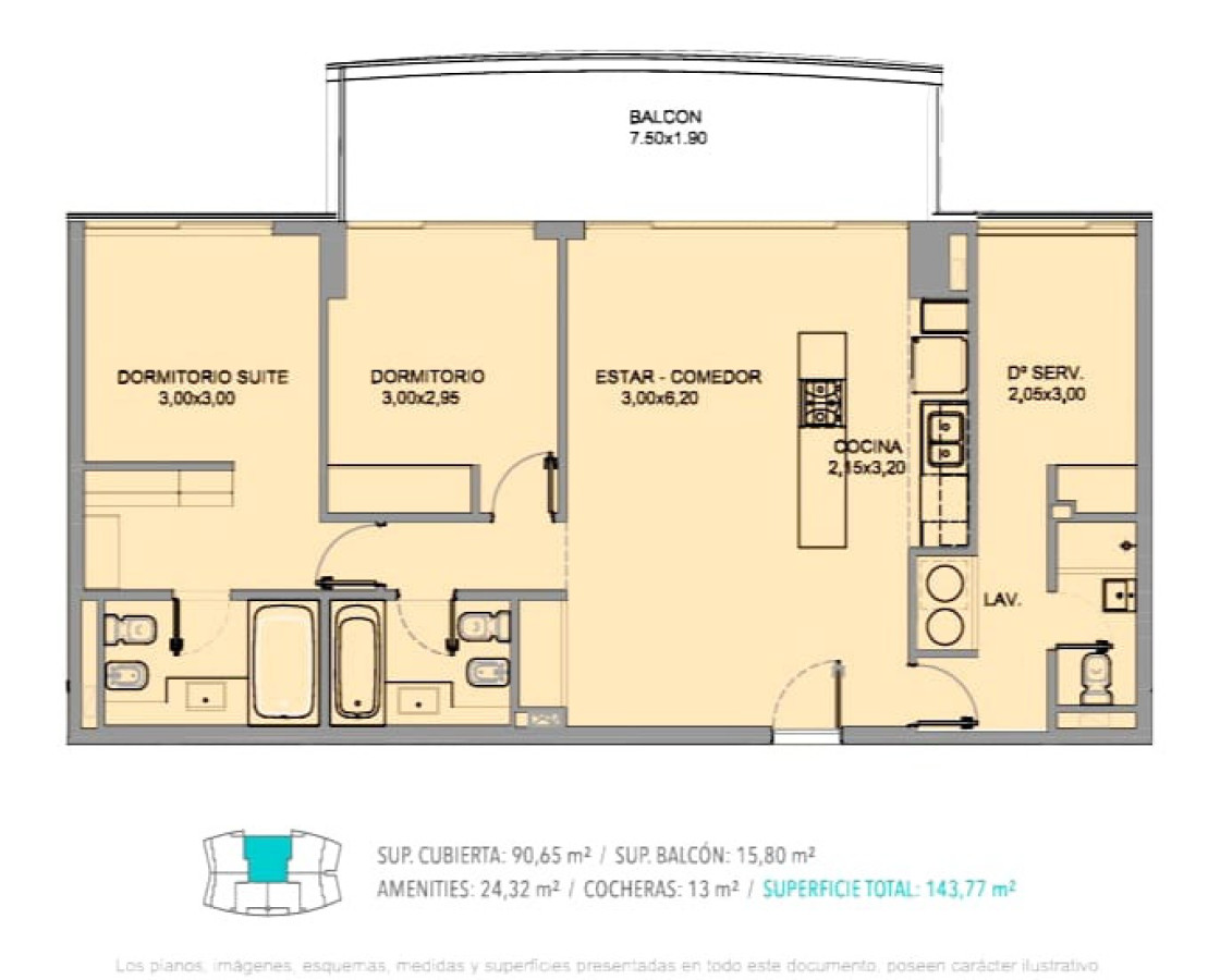 Apartamento ID.1844/ - Esmeralda 2 dormitorios y servicio