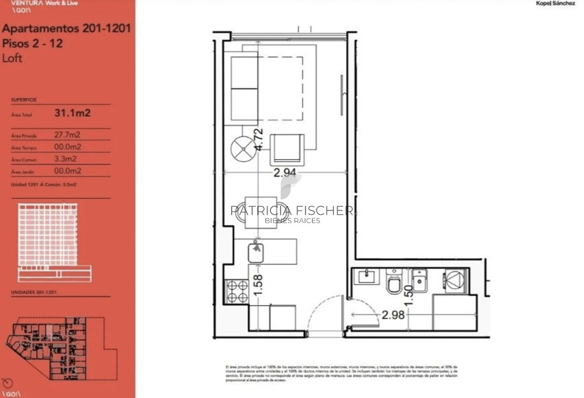Apartamento ID.142 - Vivi en el corazon de la ciudad - Alquiler Monoambiente Tres Cruces Amenities