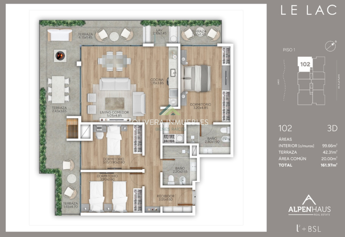 Apartamento ID.12604 - Apartamento en venta de 3 dormitorios en edificio Le Lac