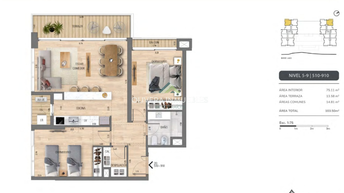 Apartamento ID.12597 - Apartamento en venta de 2 dormitorios en edificio Bellevue