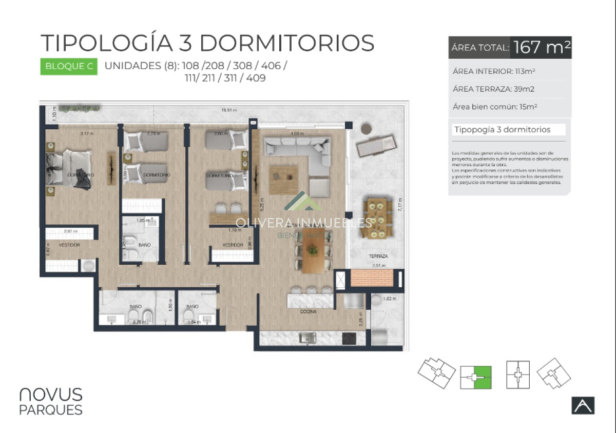 Apartamento ID.12632 - Apartamento en venta de 3 dormitorios en edificio Novus Parques