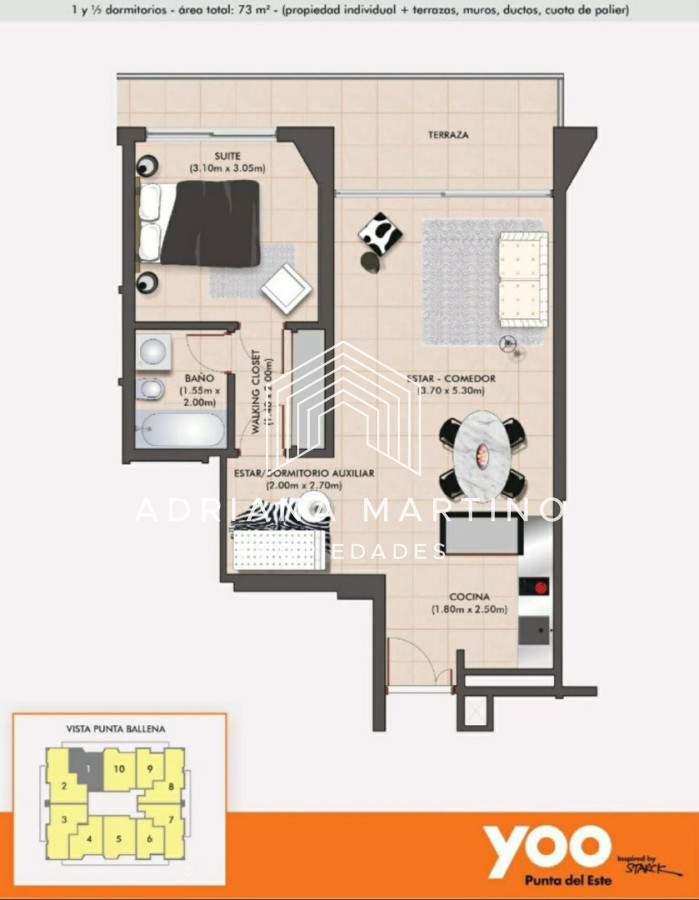 Apartamento ID.71648 -  Vendo Apto En Torre Yoo de 1 1/2 dormitorio Excelente Estado . Una Torre Con Todas Las Amenidades . No Deje De Perder Esta Oportunidad