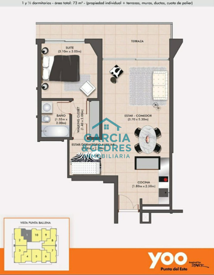 Apartamento ID.1 -  Vendo Apto En Torre Yoo de 1 1/2 dormitorio Excelente Estado . Una Torre Con Todas Las Amenidades . No Deje De Perder Esta Oportunidad