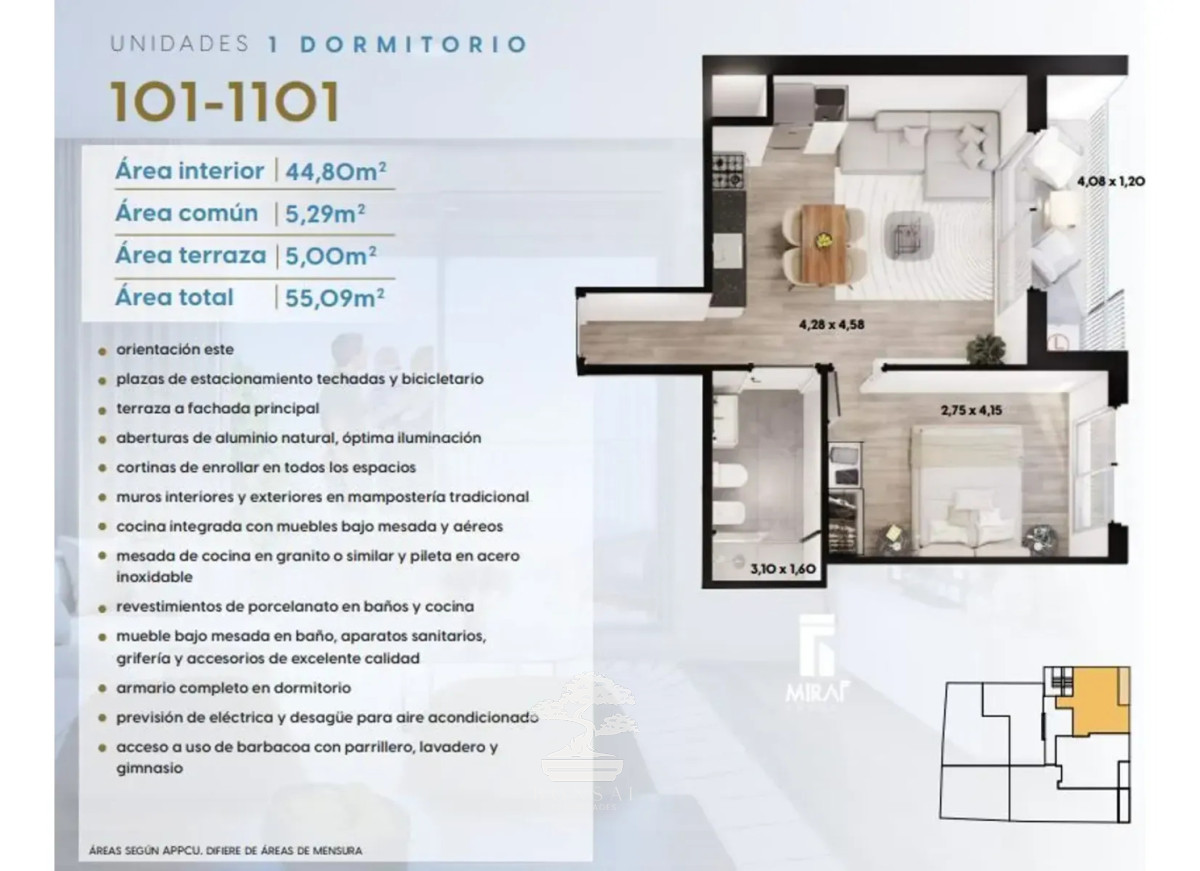 Apartamento ID.1011 - Alquiler Apartamento 1 dormitorio Cordon Montevideo N