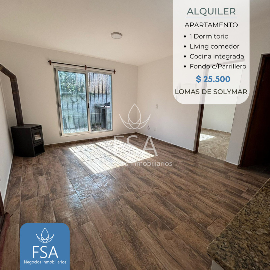Apartamento ID.353 - Alquiler Apartamento 1 Dormitorio Fondo Con Parrillero Estufa alto rendimiento Lomas de Solymar Sur Canelones F