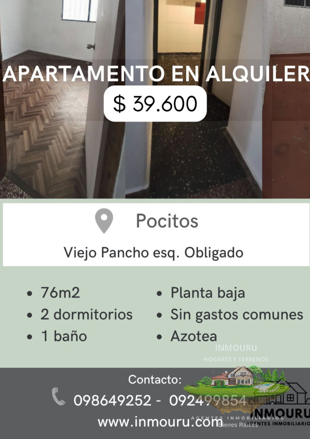 Apartamento ID.1027 - Se alquila apartamento en planta baja de 2 dormitorios, Pocitos