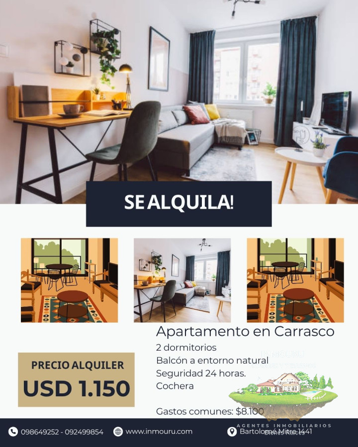 Apartamento ID.1133 - Se alquila apartamento de 2 dormitorios, Carrasco