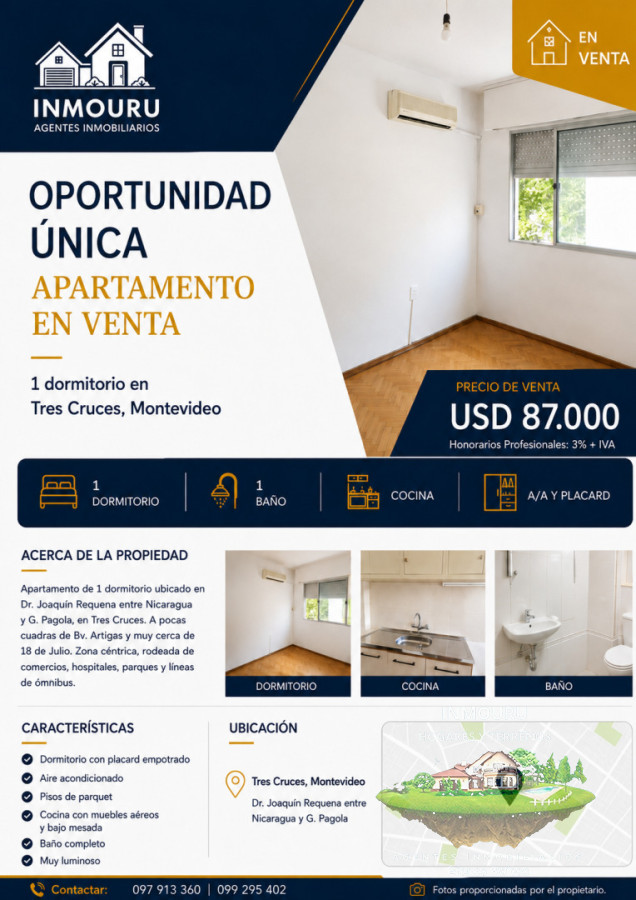 Apartamento ID.400 - Oportunidad única, Venta de Apartamento un dormitorio en Tres Cruces, Montevideo.
