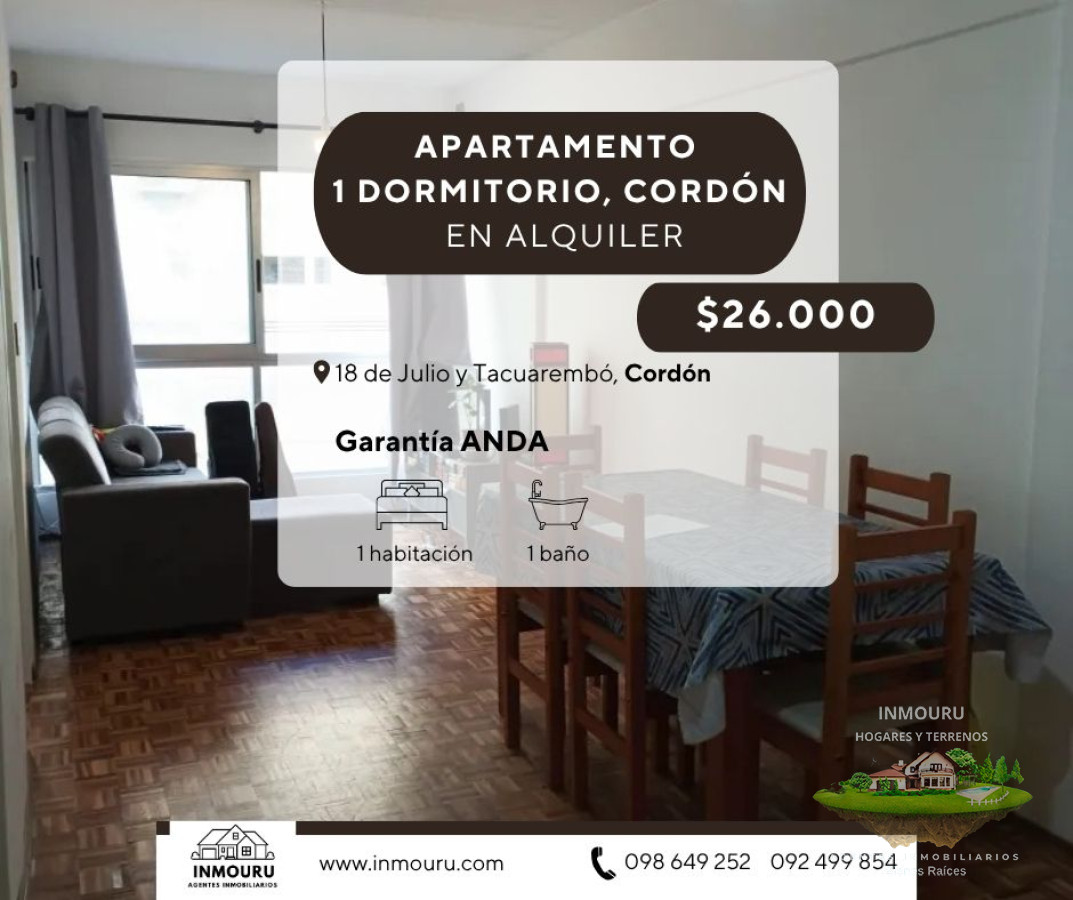 Apartamento ID.1586 - Se alquila apartamento 1 dormitorio en Cordón