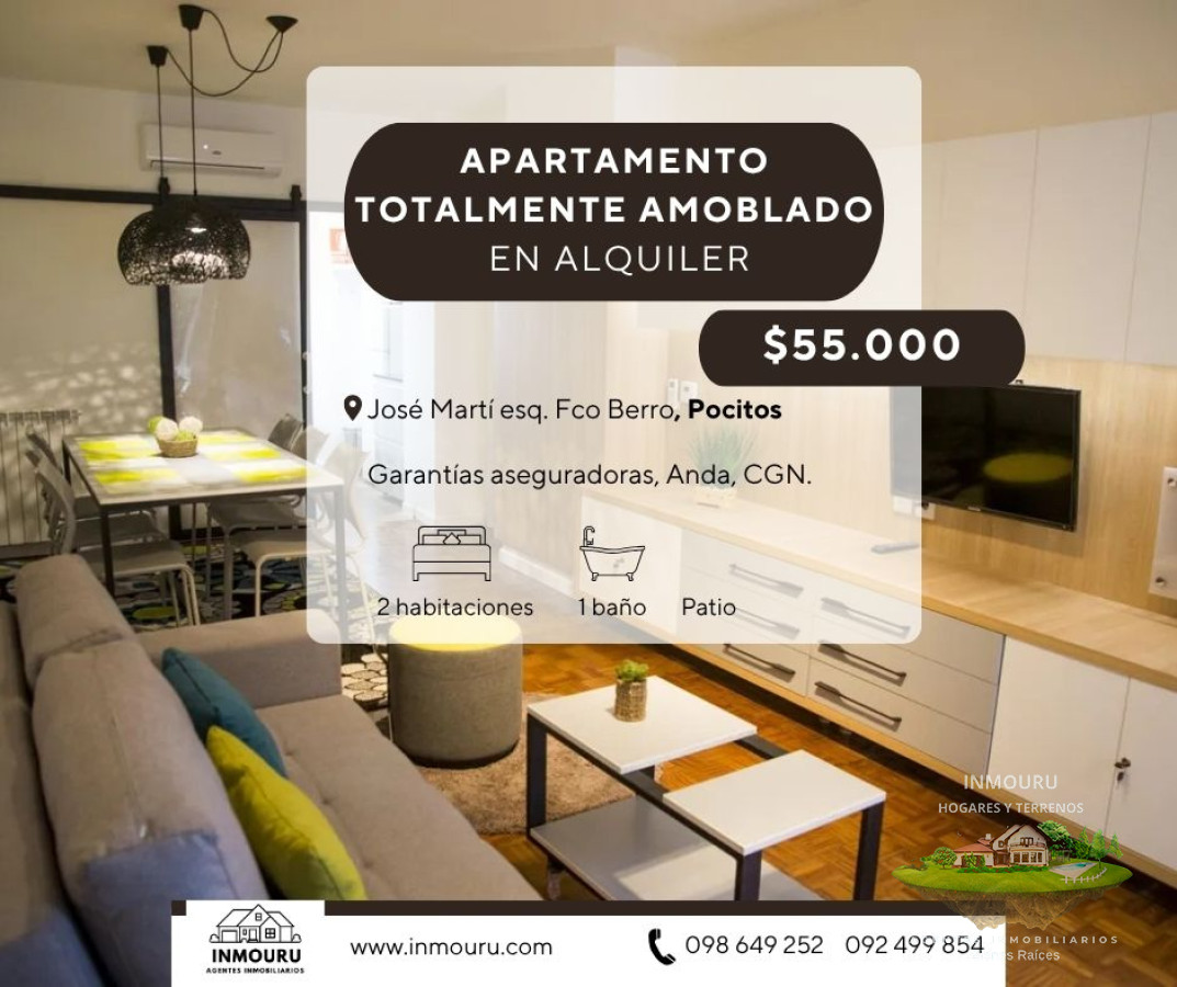 Apartamento ID.1568 - Se alquila amoblado 2 dormitorios con patio, Pocitos