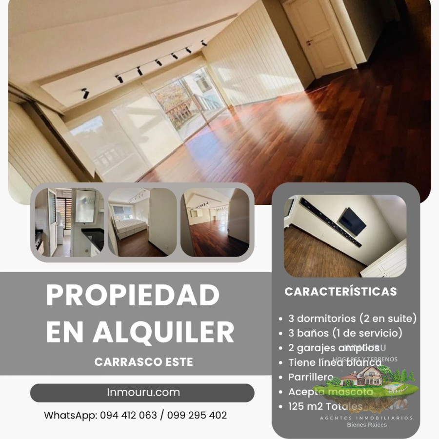 Apartamento ID.1084 - ALQUILER de apartamento de 3 dormitorios en CARRASCO ESTE