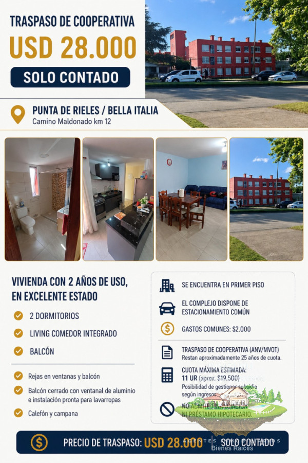 Apartamento ID.2877 - Traspaso Cooperativa en Punta de Rieles-Bella Italia