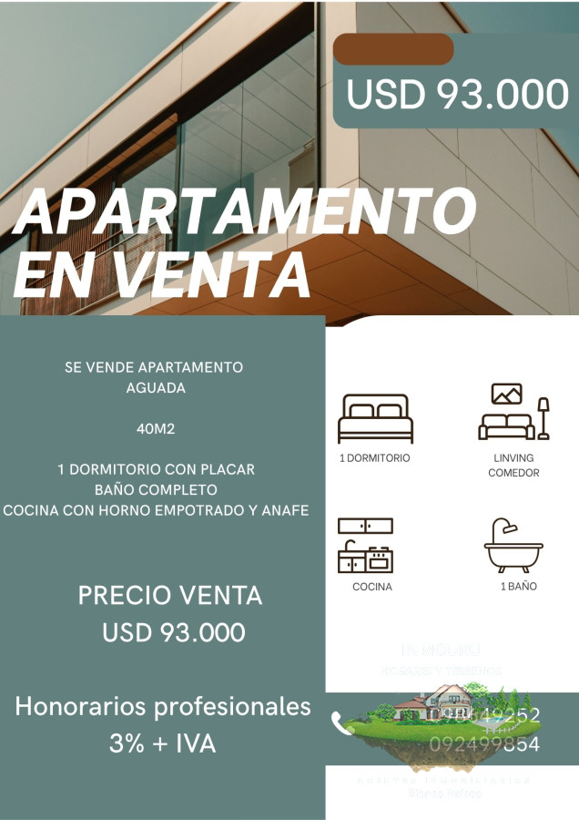 Apartamento ID.1030 - Se vende apartamento de 1 dormitorio, Aguada 