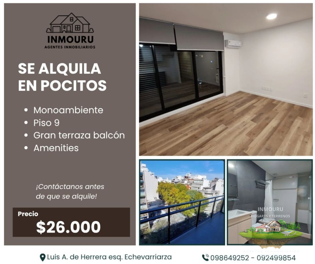Apartamento ID.1171 - Se alquila monoambiente en piso alto, Pocitos