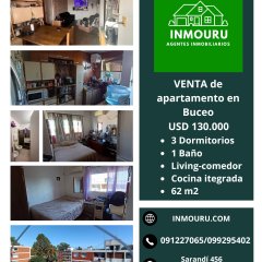 Se vende apartamento de 3 dormitorios en Buceo