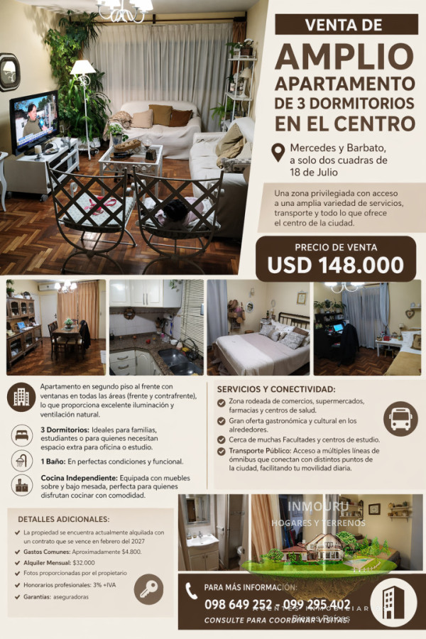 Casa ID.255 - Venta de Amplio Apartamento de 3 Dormitorios en el Centro 