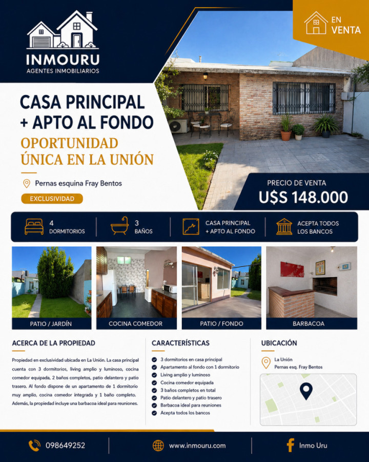 Se vende casa en exclusiva + apto al fondo en la Unión.