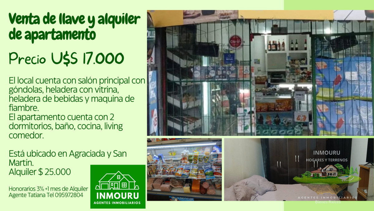 Local Comercial ID.2135 - Venta de Llave comercial y alquiler de apartamento