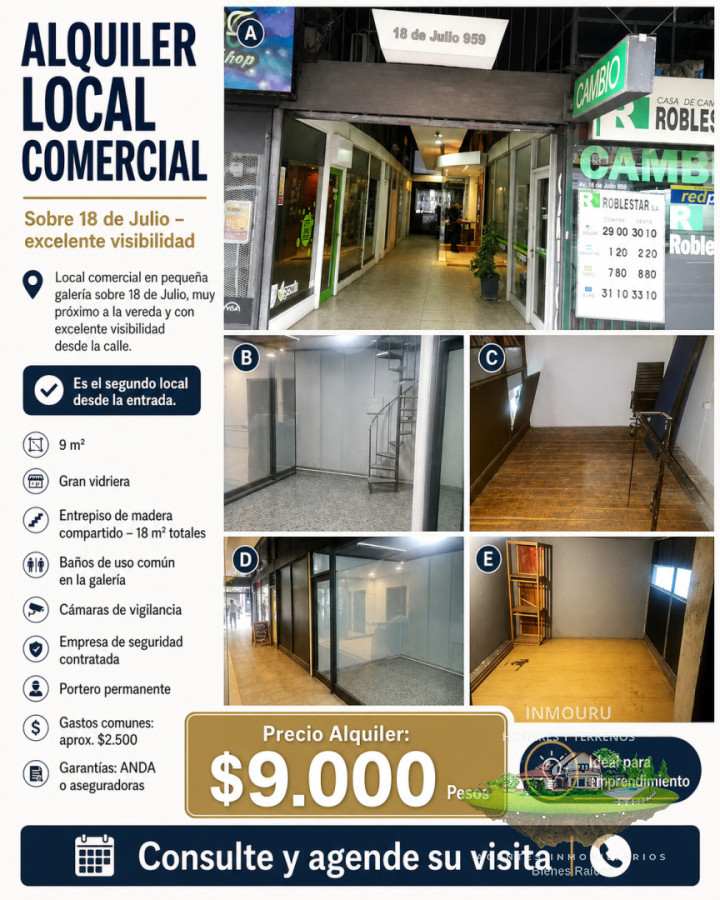 Local Comercial ID.2874 - Se Alquila Local Sobre 18 de Julio en Pleno Centro