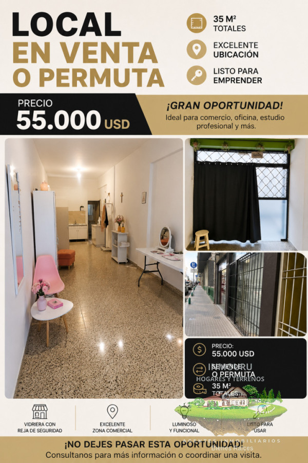 Local Comercial ID.2904 - Local en Venta proximo a 18 de Julio, acepta Permuta
