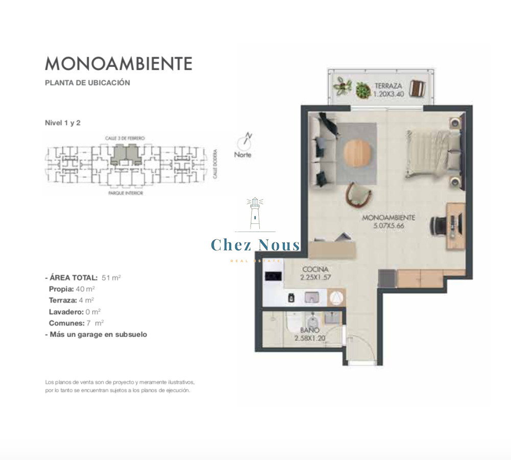 Apartamento ID.2047 - MONOAMBIENTE - TORRES CARDINAL