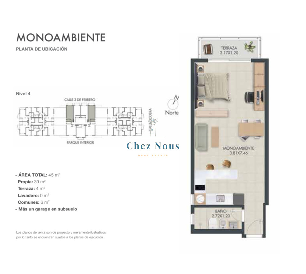 Apartamento ID.2047 - MONOAMBIENTE - TORRES CARDINAL