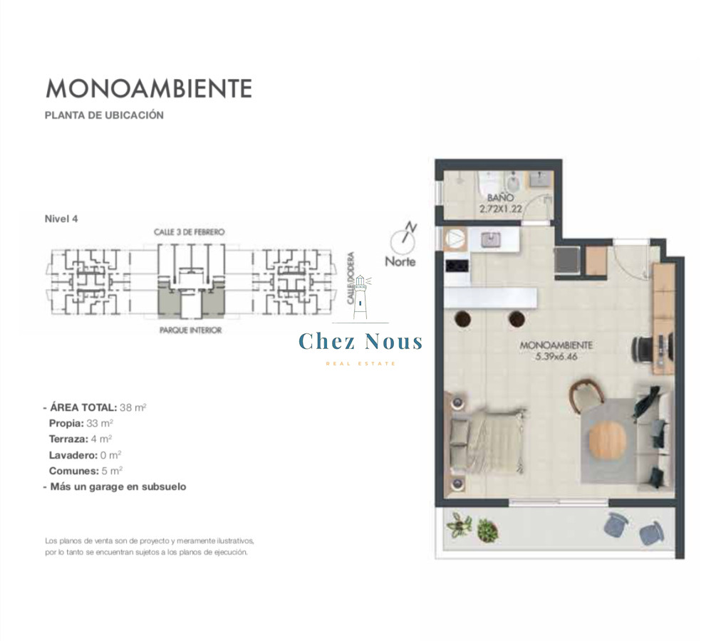 Apartamento ID.2047 - MONOAMBIENTE - TORRES CARDINAL