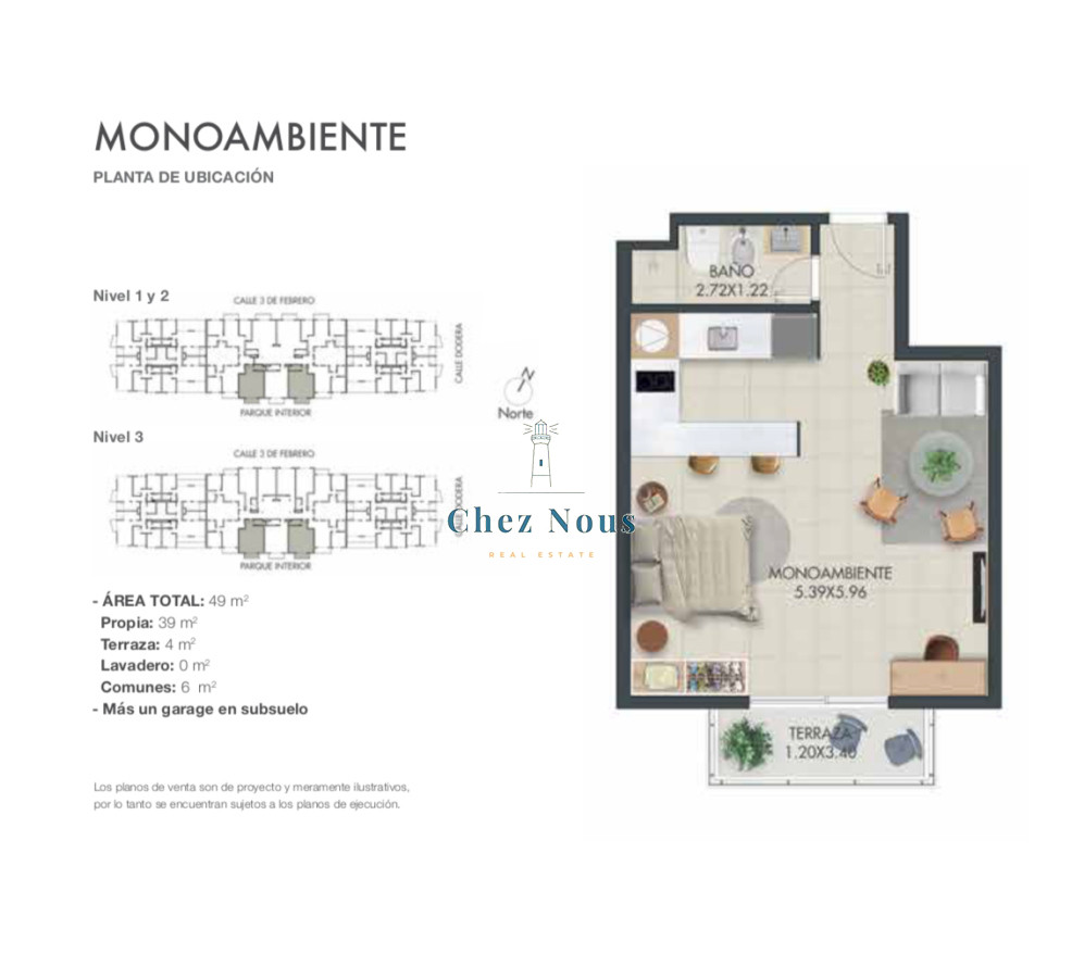 Apartamento ID.2047 - MONOAMBIENTE - TORRES CARDINAL