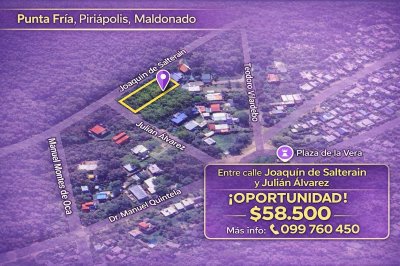 Terreno en venta 446m2 esquina, Punta Fría, Piriápolis, Maldonado