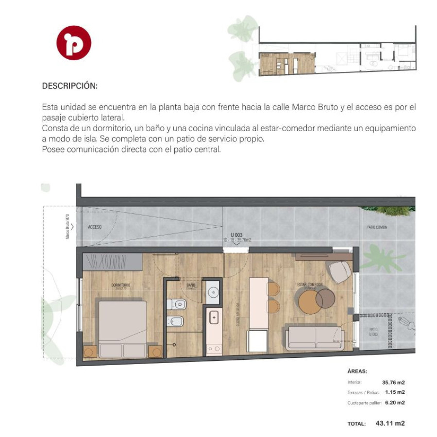Apartamento ID.116 - Venta apartamento Pocitos a estrenar 1 dormitorio sin gastos comunes.