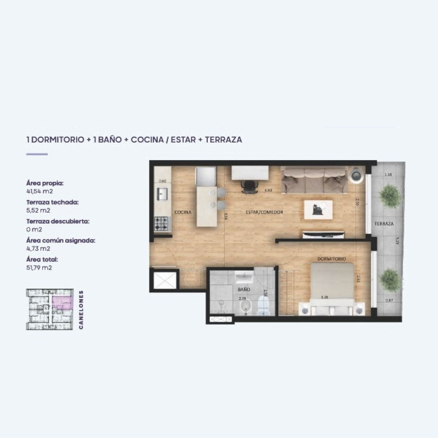 Venta apartamento Cordón Sur a estrenar en marzo 2026 de 1 dormitorio.