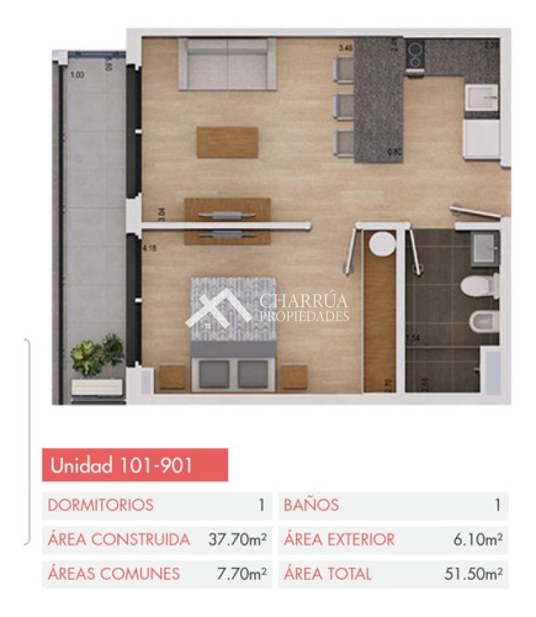 Apartamento ID.54 - Se Alquila Hermoso Apartamendo De 1 Dormitorio en Pocitos