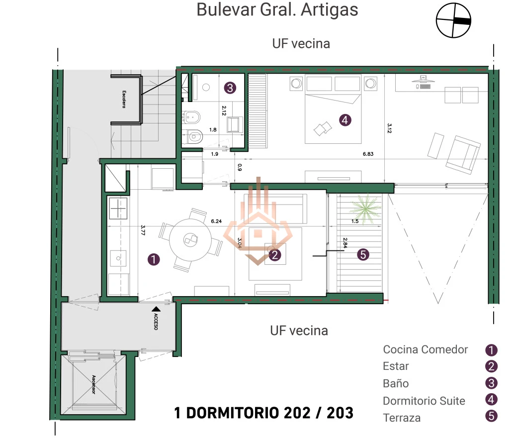 1 Dormitorio Frente al Golf, Pta Carretas, Domus