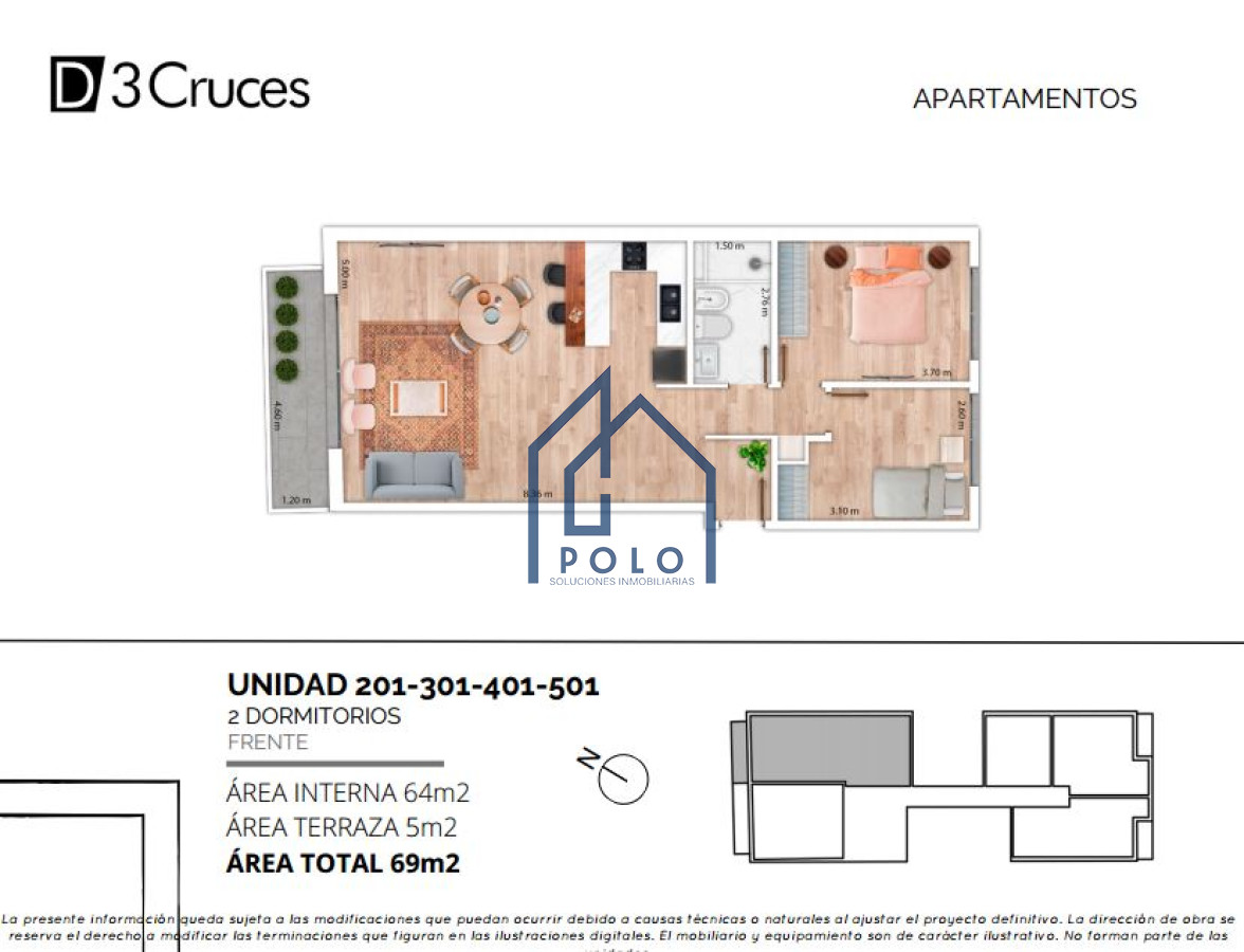 Apartamento ID.57 - Apartamento 2 dormitorios, Tres Cruces