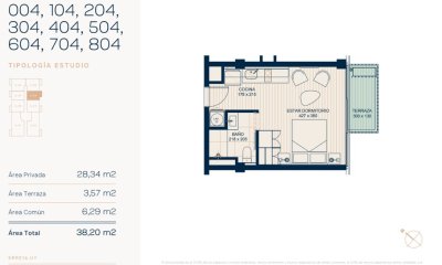 Loft con balcon, edificio con servicios y buena ubicación