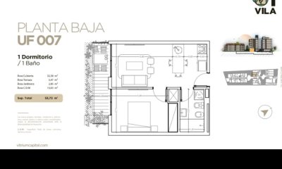 Venta, apartamento de 1 dormitorio y terraza.