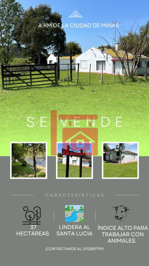 Chacra ID.30 - La Escondida, Chacra en Minas, Lavalleja, a orillas del Santa Lucía