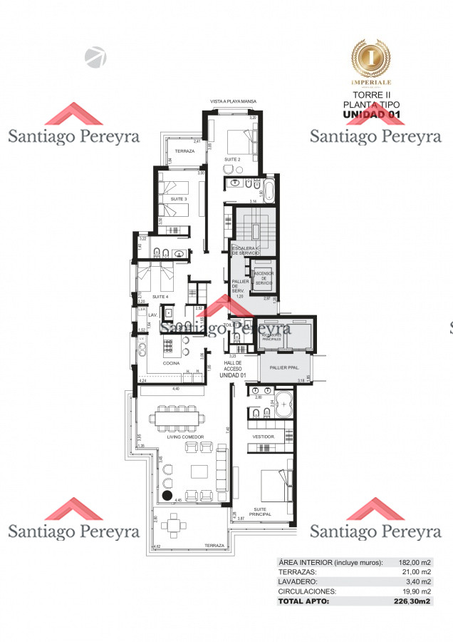 Apartamento ID.14709 - Brava, 3 dormitorios y dependencia en alquiler temporal edificio de categoría con todos los amenities