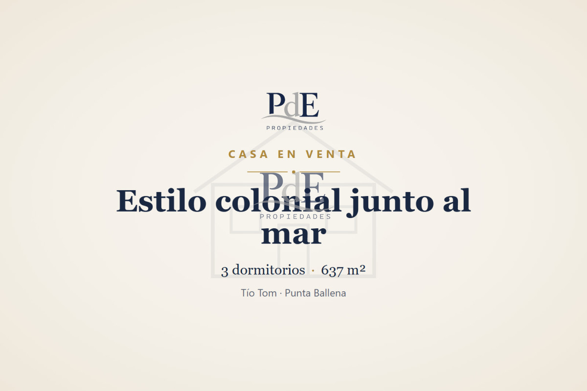 Casa en venta | Estilo colonial, 3 dormitorios y piscina, a una cuadra del mar. Ubicación: Tío Tom, Punta Ballena