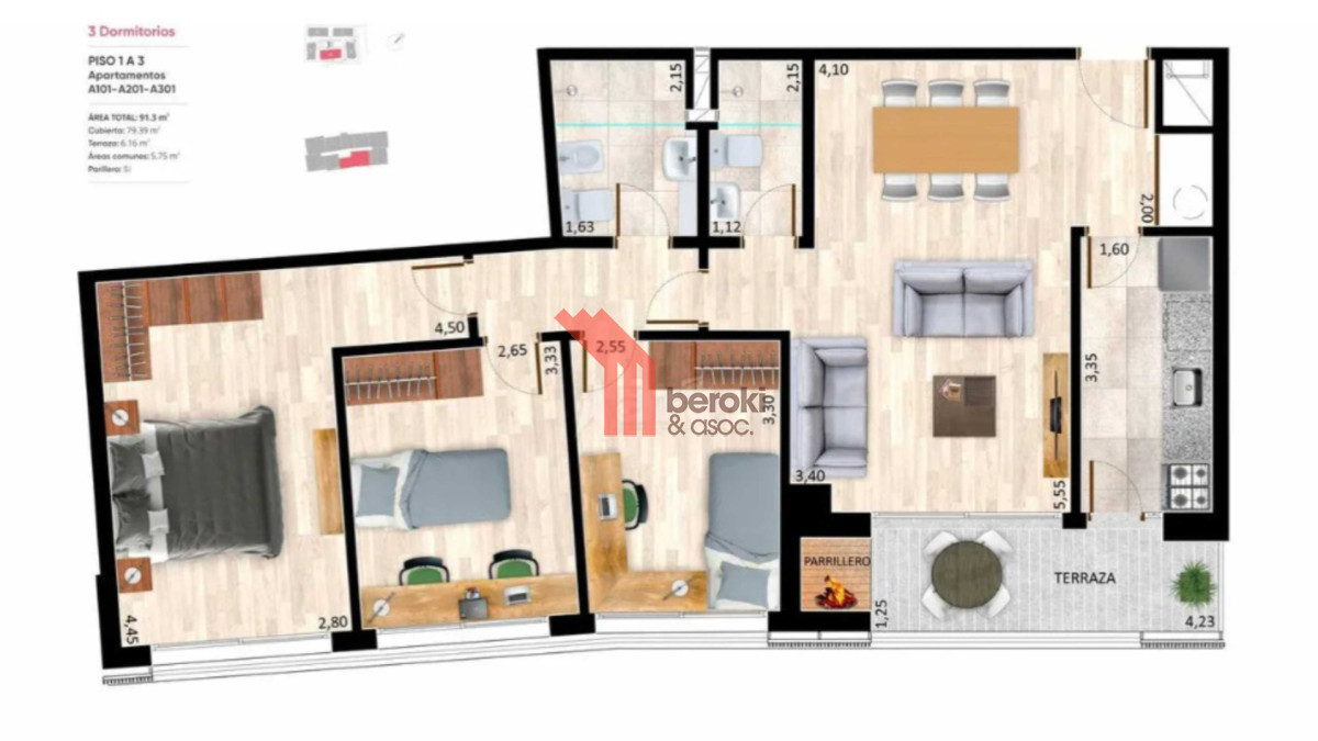 Apartamento ID.89 - Apartamento Venta Punta Gorda 3 Dorm 2 Bañ Garage Parrillero